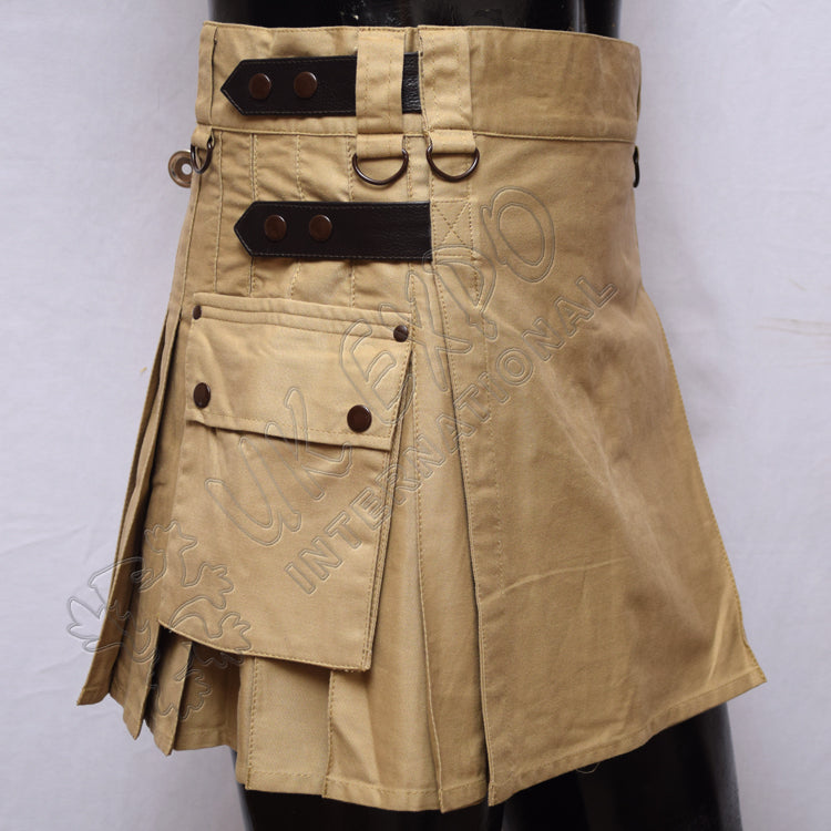 Women Khaki Utility Kilt Cargo Style