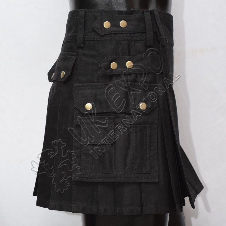 Black Women Utility Kilt With Straps