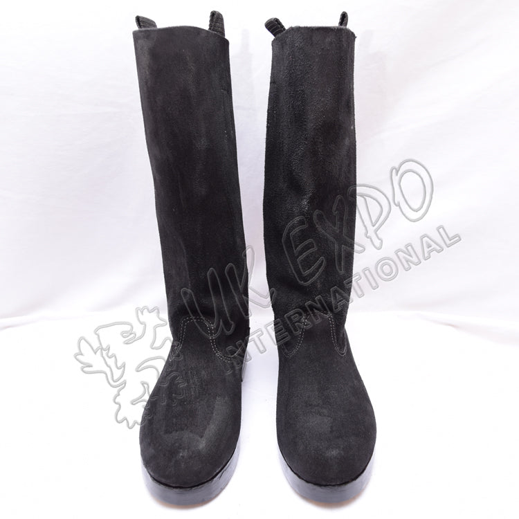 WWII Black Leather Rough Side Long Boots