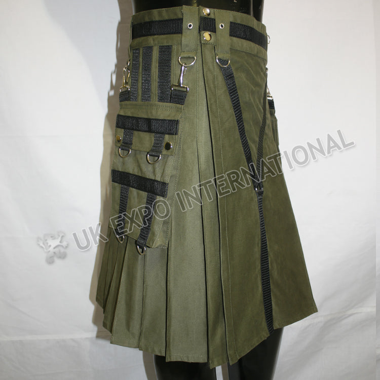 Y Style Darker Olive Heavy Canvas Utility Kilt