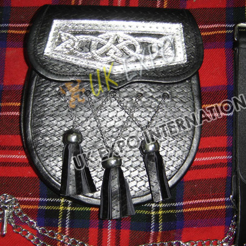 Celtic Zig Zag Black Leather Sporran