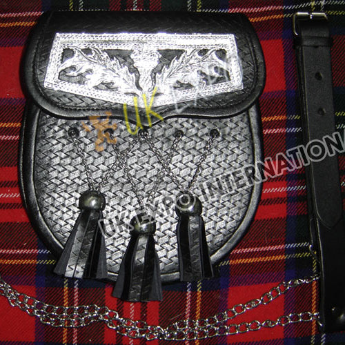 Zig Zag Black Leather Scottish Flower Cantle Sporran