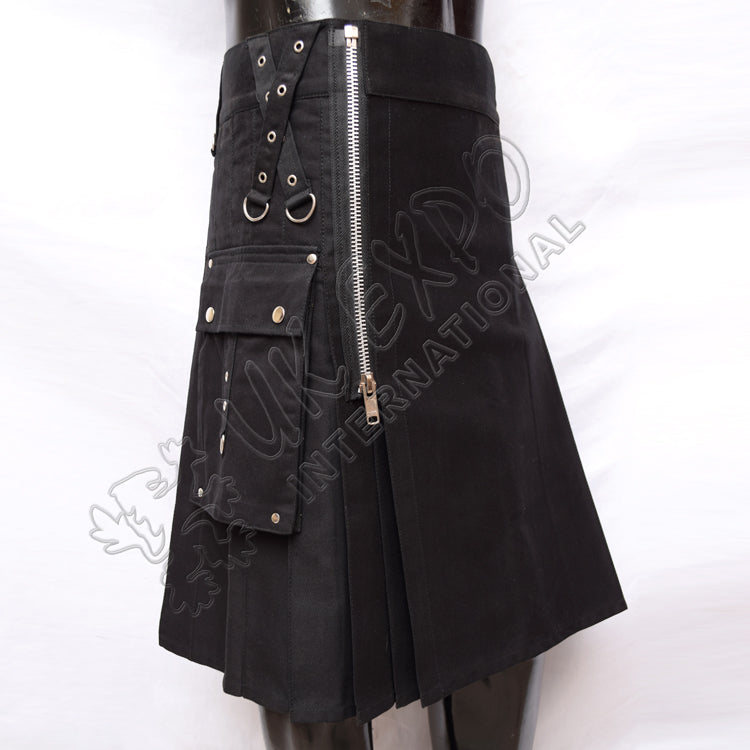 Gothic Zipper Black Utility Kilt